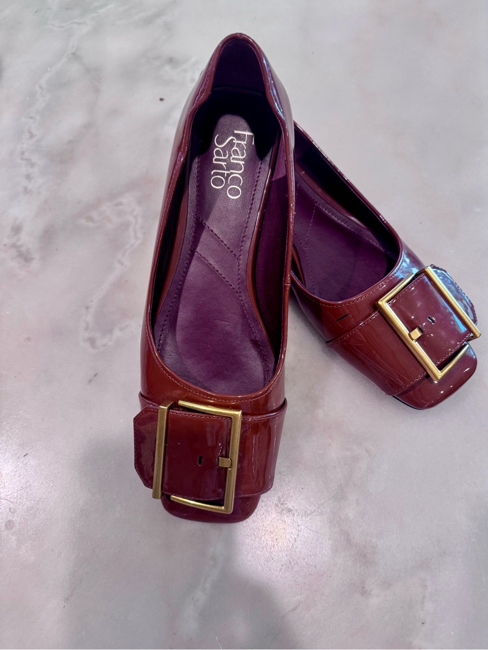 Franco Sarto Women's Brown Patent Buckle Flats